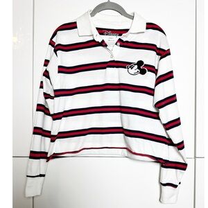 Disney Cropped Polo Shirt Collared Long Sleeve Size Small Striped Preppy 90’s